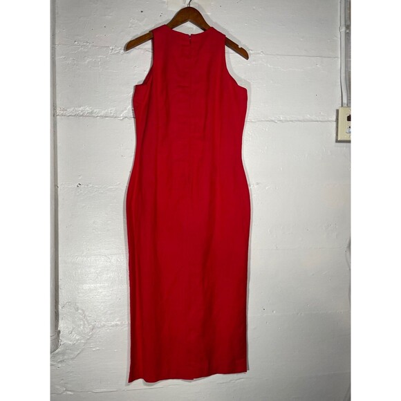 Vintage Jennifer Eden Red Sleeveless Maxi Dress Faux Button Slit High Neck 90s - Picture 10 of 16